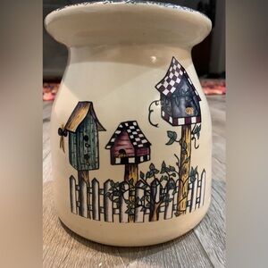 2004 Vintage Artsy Ceramic Home & Garden Party Birdhouse Pottery Crock